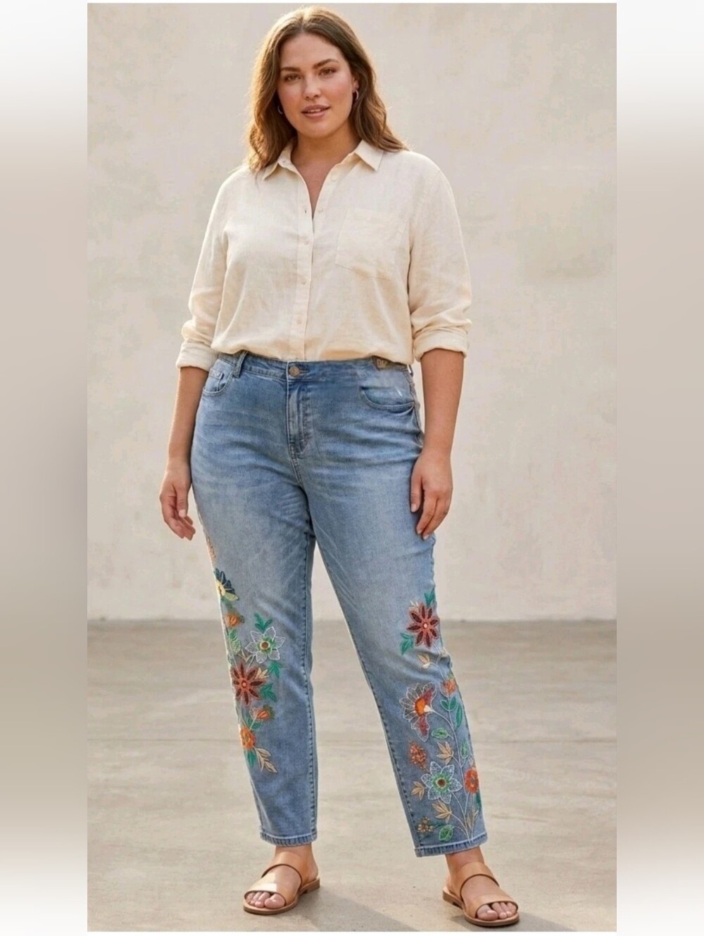 DG2 Diane Gilman Stretch Denim Embroidered Jeans Hippie Cottagecore Festival 24W